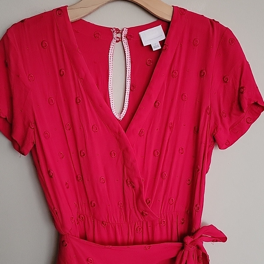 Anthropologie Embroidered Pink Sleeve Romper | Size Small 🌸 - Picture 5 of 12